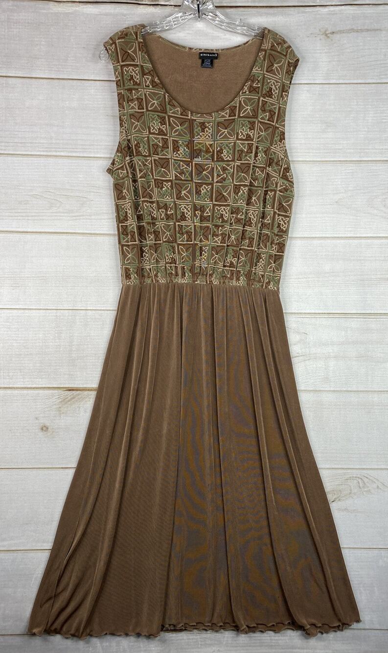 Citiknits Dress Womens XL Brown Printed Sleeveless Scoop Neck Maxi Travel Knit